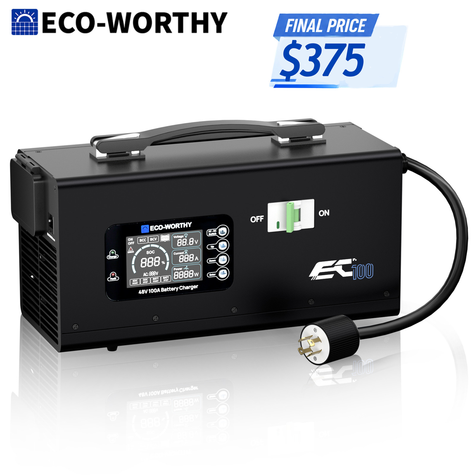 ECO-WORTHY 48V 100A Charger Suitable for 120/240V Generators Fast Charging