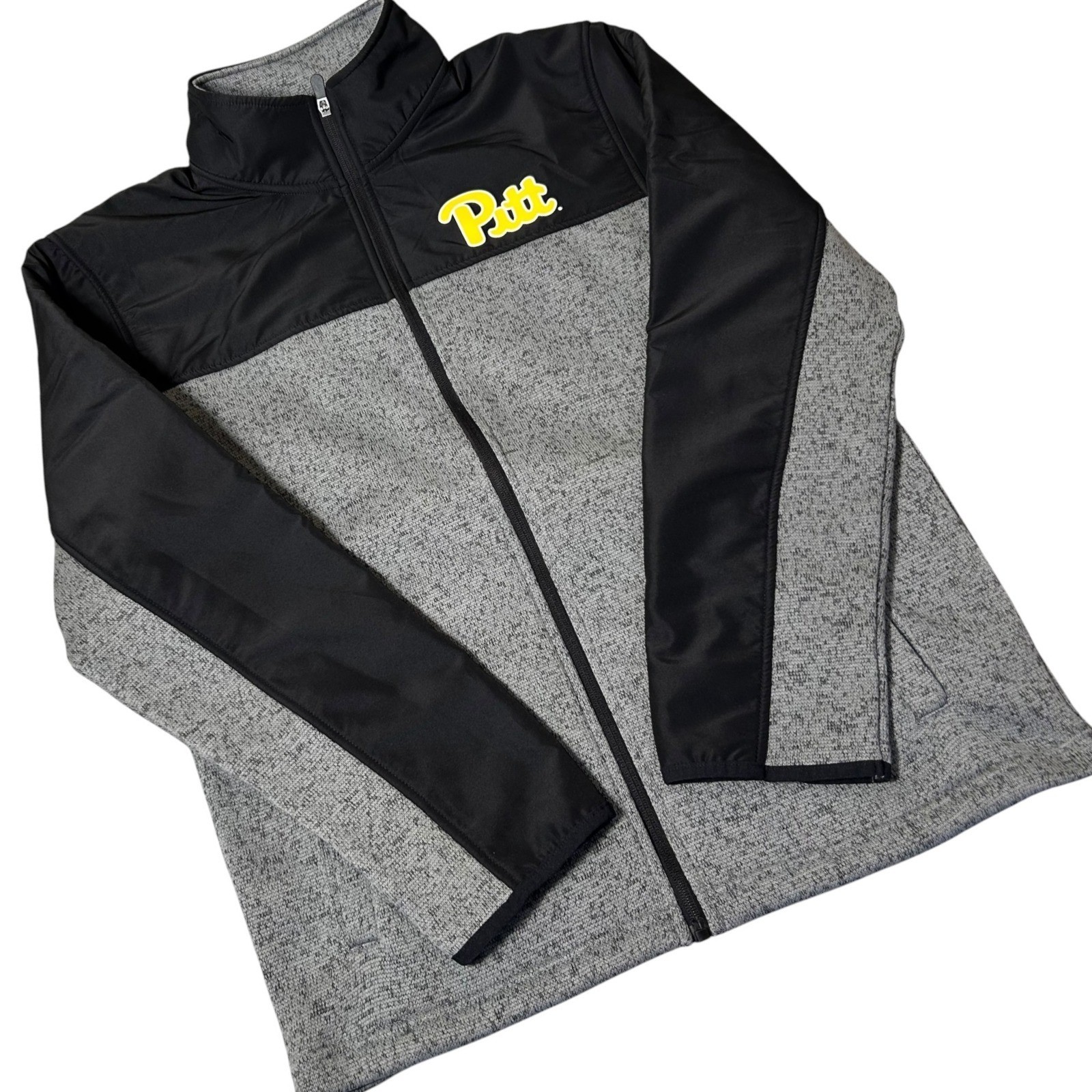 NEW Captivating Pitt Panthers Mens L Full Zip Jacket Gray Black Mixed Media NCAA