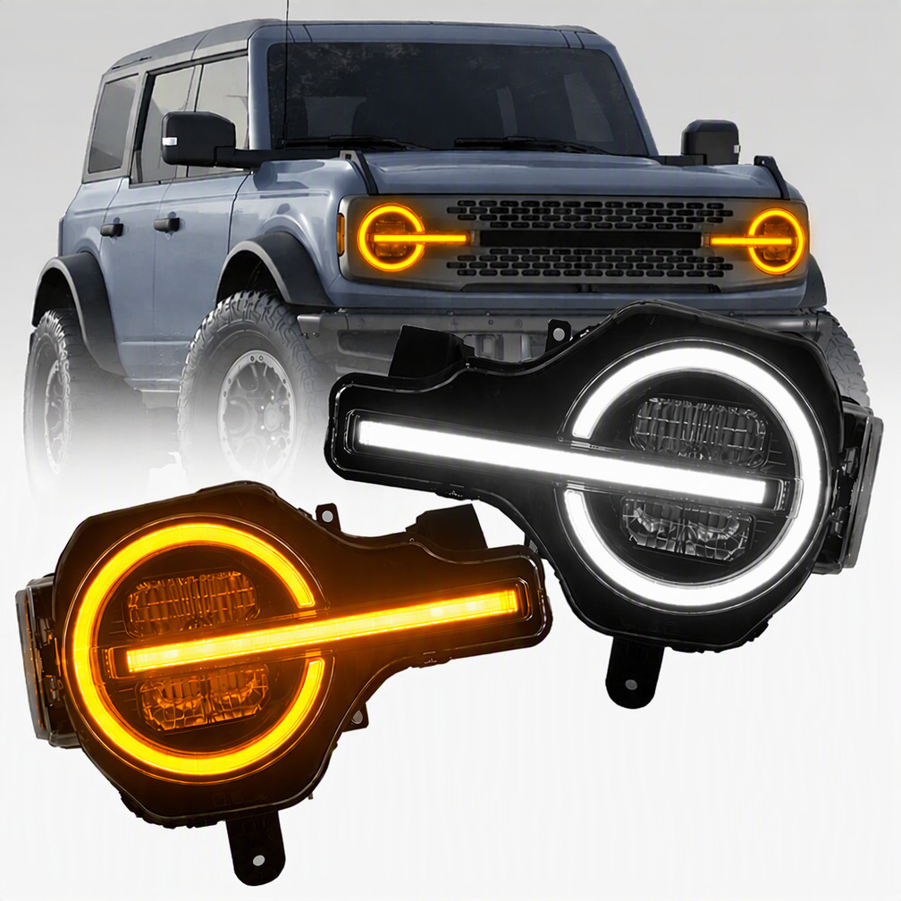 Pair LED Projector Headlights Assembly For Ford Bronco 2021-2024 DRL Sequential Pair LED Projector Headlights Assembly For Ford Bronco 2021-2024 DRL Sequential