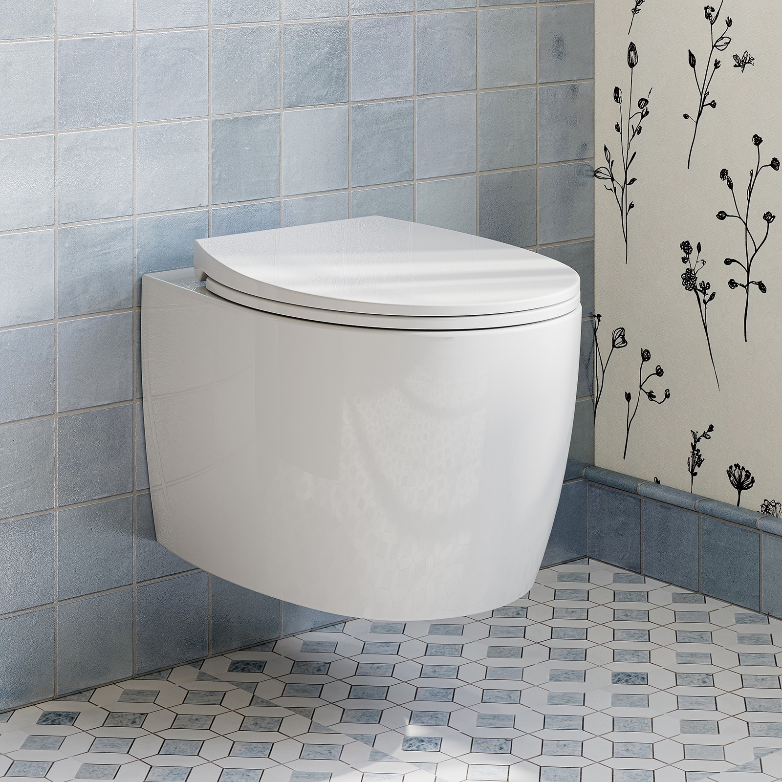 Complete Wall Hung Toilet Set with Concealed Tank and Dual-Flush Push Plate