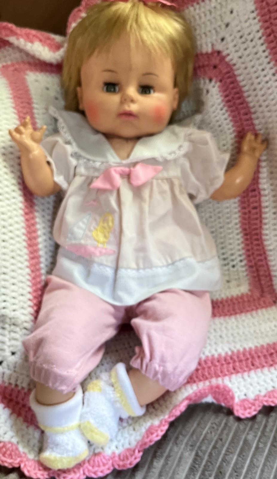 Vtg 60s Horsman Chubby Baby Doll 22” Rosy Cheeks Vinyl Cloth Baby Dear Type READ