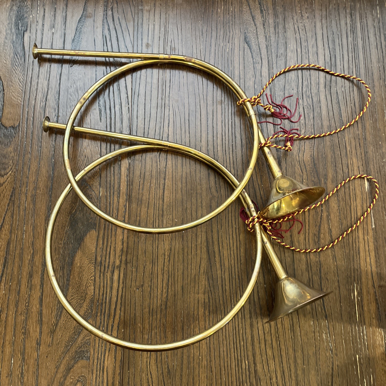 2 Large Vtg French Horn Brass Ornament Set Pair 19