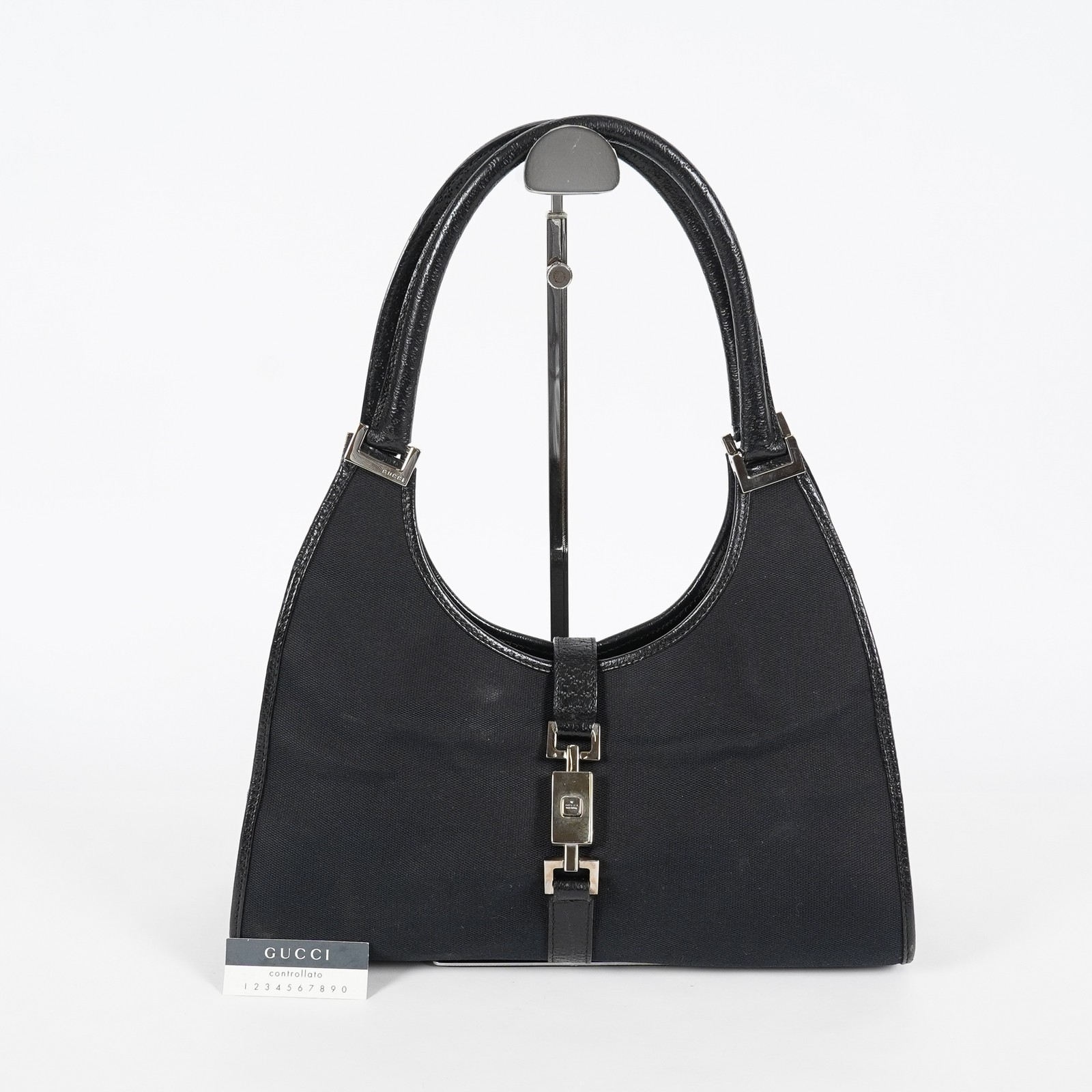 Gucci Jackie Vintage Shoulder Bag Handbag 30cm Black Canvas Leather 07E153190009