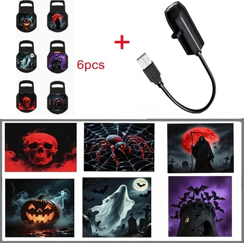 USB Halloween LED Projector Light 6 Patterns Portable Spooky Home Party Decor