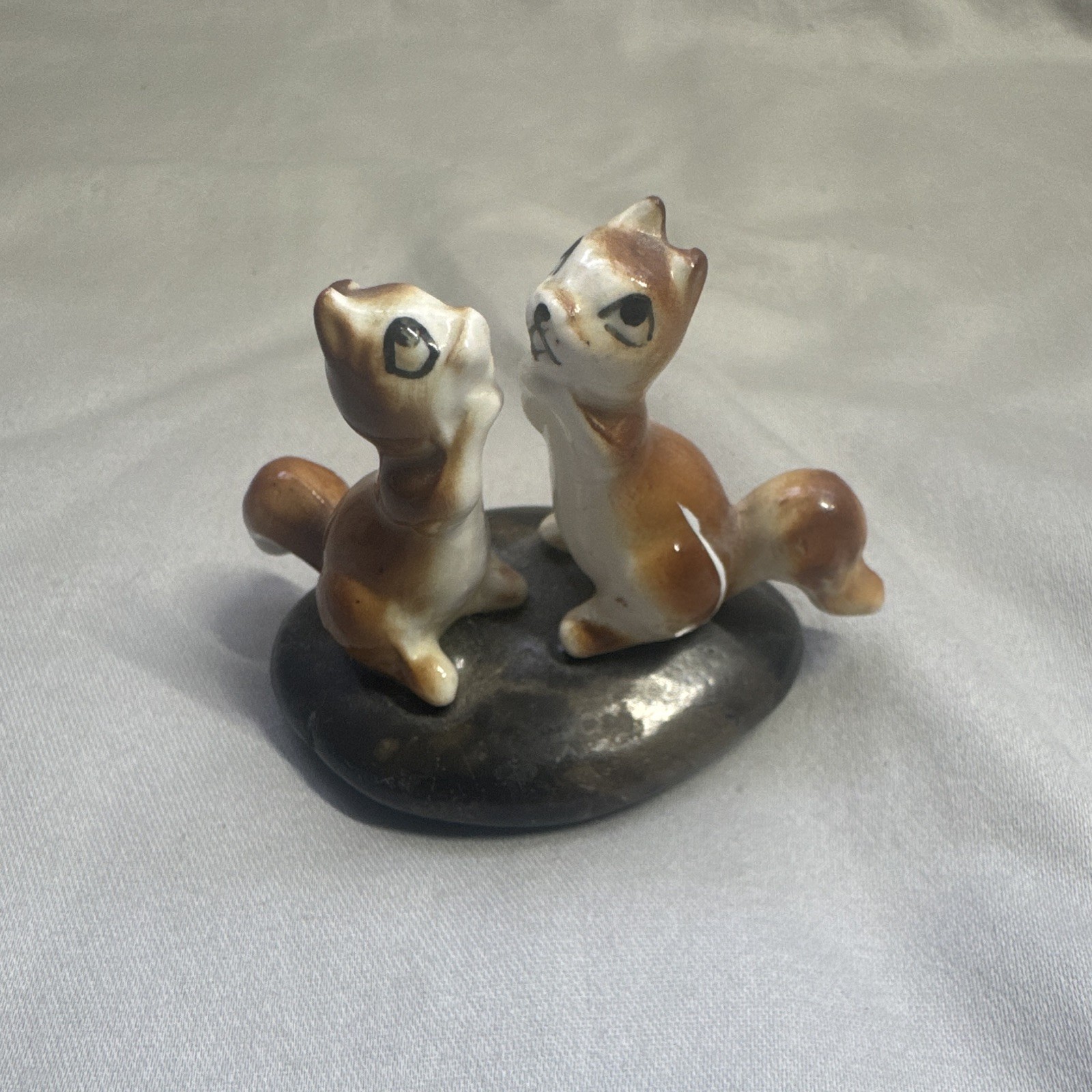 Vintage Cute Ceramic Chipmunk Figurines on Rock Miniature Japan Kitsch MCM Vintage Cute Ceramic Chipmunk Figurines on Rock Miniature Japan Kitsch MCM