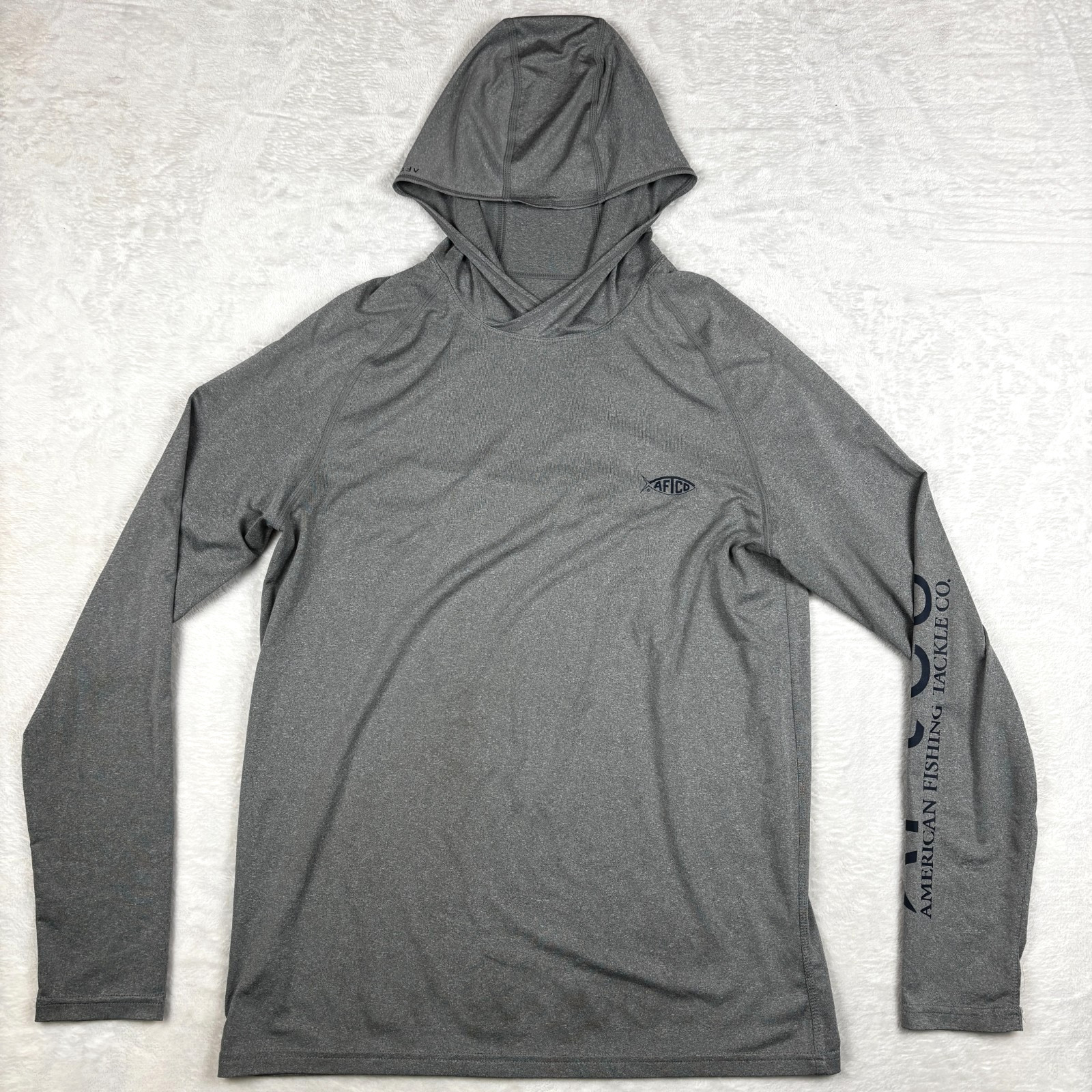 AFTCO Performance Sun Hoodie Mens S Gray AFTech UPF Fishing Lightweight