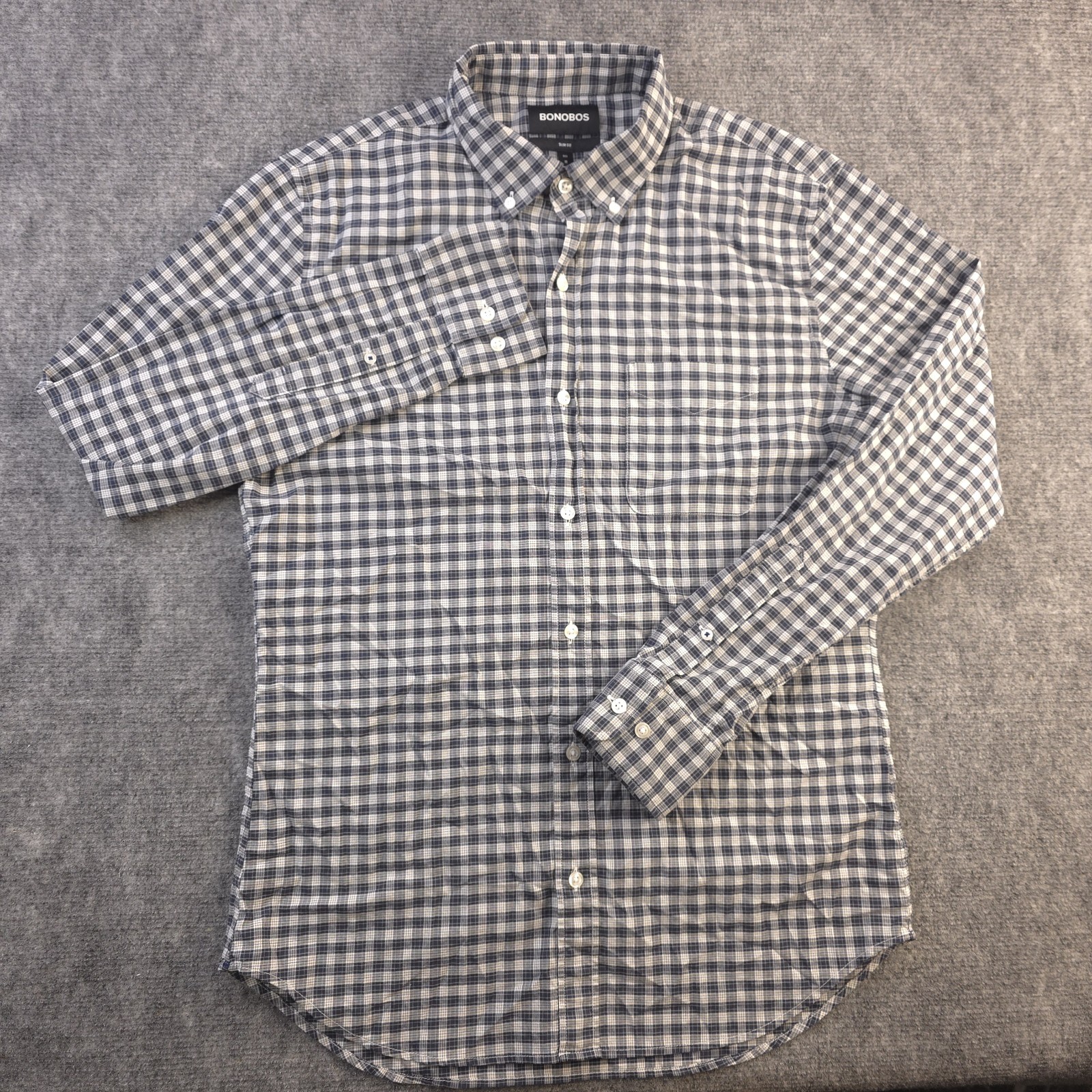 Bonobos Shirt Medium Slim Fit Blue Check Long Sleeve Button Down Stretch Bonobos Shirt Medium Slim Fit Blue Check Long Sleeve Button Down Stretch