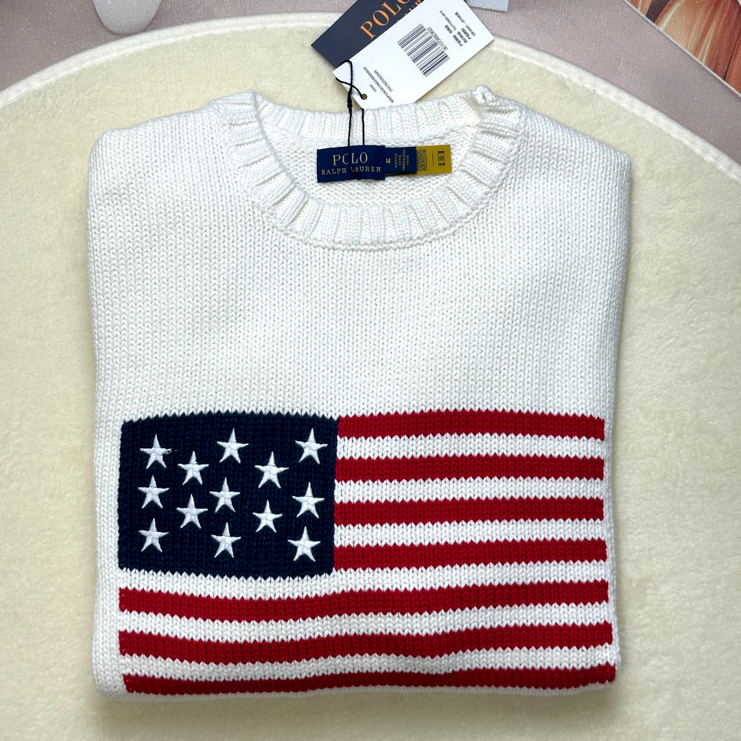 POLO RALPH LAUREN White American Flag Cotton Sweater Women Medium NWT POLO RALPH LAUREN White American Flag Cotton Sweater Women Medium NWT