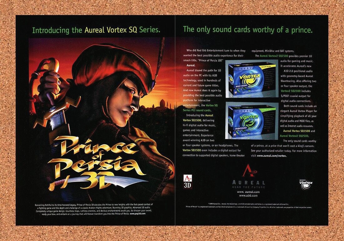 1999 Prince Of Persia 3D Aureal Vortex SQ Series Original Ad / Promo v4 1999 Prince Of Persia 3D Aureal Vortex SQ Series Original Ad / Promo v4