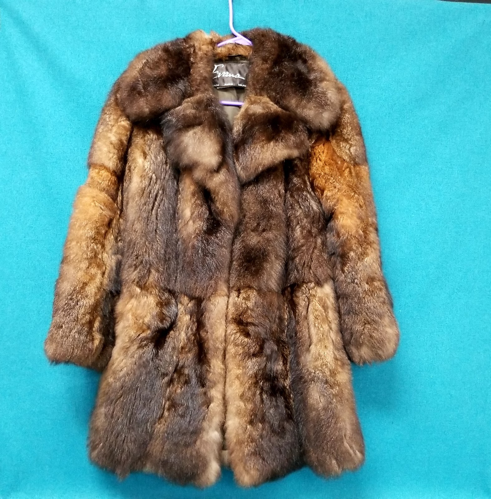 Vintage Evan\'s Mid Length Opossum Fur Coat Women\'s Sz 8