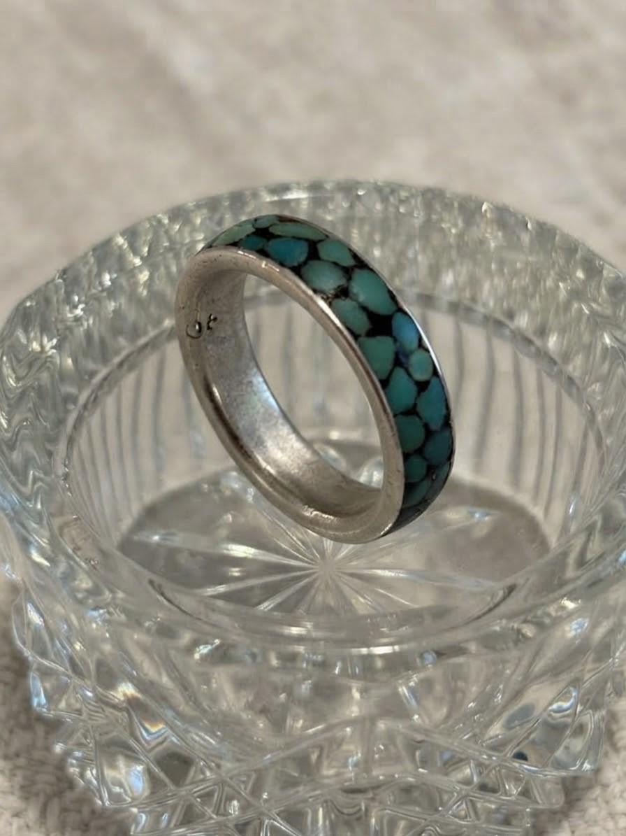 Vintage Zuni Native American Sterling Silver Turquoise Inlay Ring Vintage Zuni Native American Sterling Silver Turquoise Inlay Ring