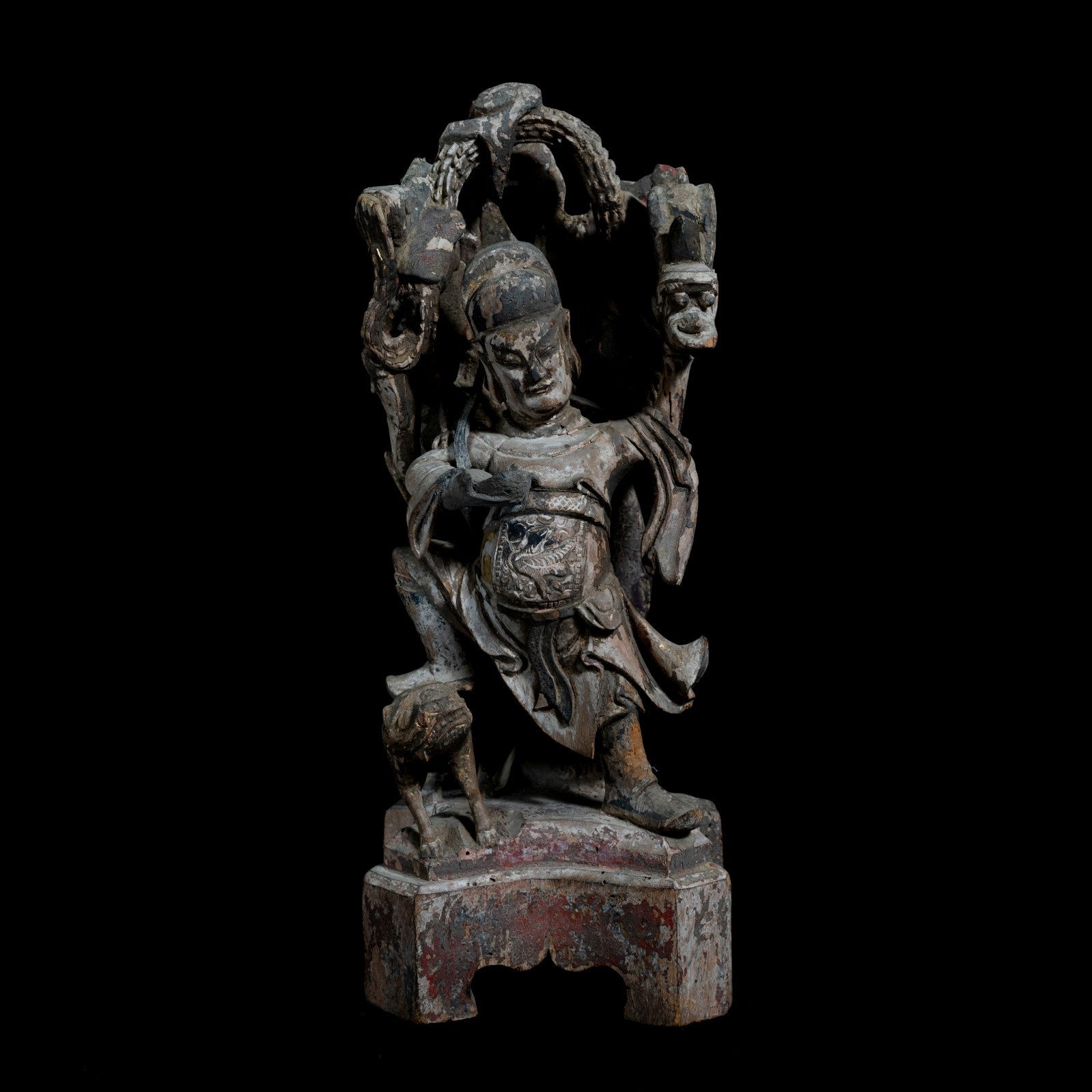 Early Qing Chinese Polychrome Gilt Wood Medicine King Yaowang Figure 17th-18th C