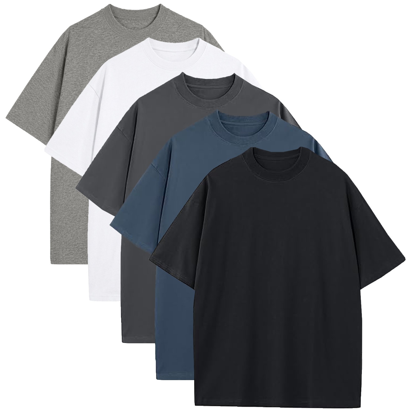 5-Pack Men\'s Oversized Heavyweight Cotton Crew Neck T-Shirts Loose Fit Tee 5-Pack Men\'s Oversized Heavyweight Cotton Crew Neck T-Shirts Loose Fit Tee