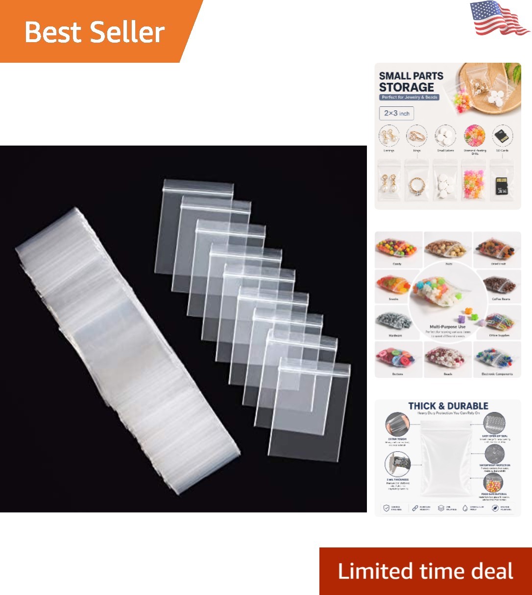 Versatile 200 Pcs 2x3-Inch Plastic Bags - Ideal for Crafts & Organizing Pills