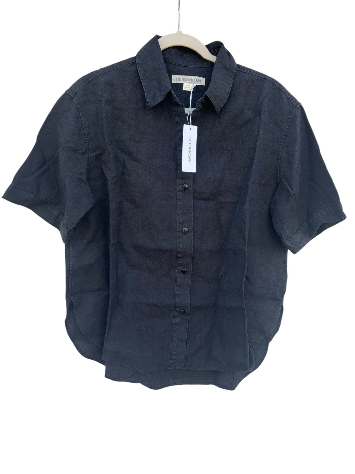Outerknown Men’s Medium Linen Shirt Shorts Sleeve Black Button 118.00 NWT Outerknown Men’s Medium Linen Shirt Shorts Sleeve Black Button 118.00 NWT