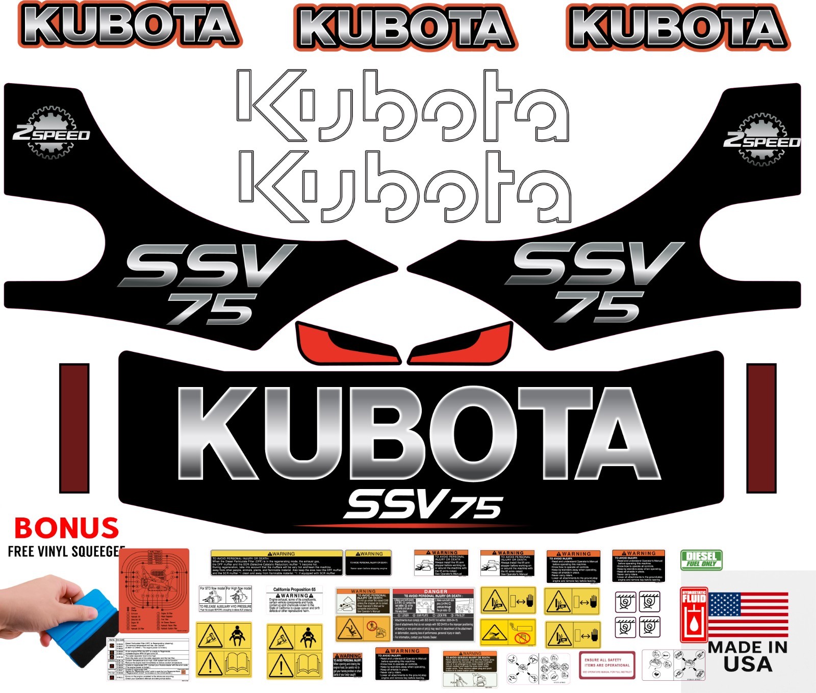 Fits Kubota SSV 75 Complete Decal Kit Skid Steer Stikers - Fits Kubota SSV 75 Complete Decal Kit Skid Steer Stikers -