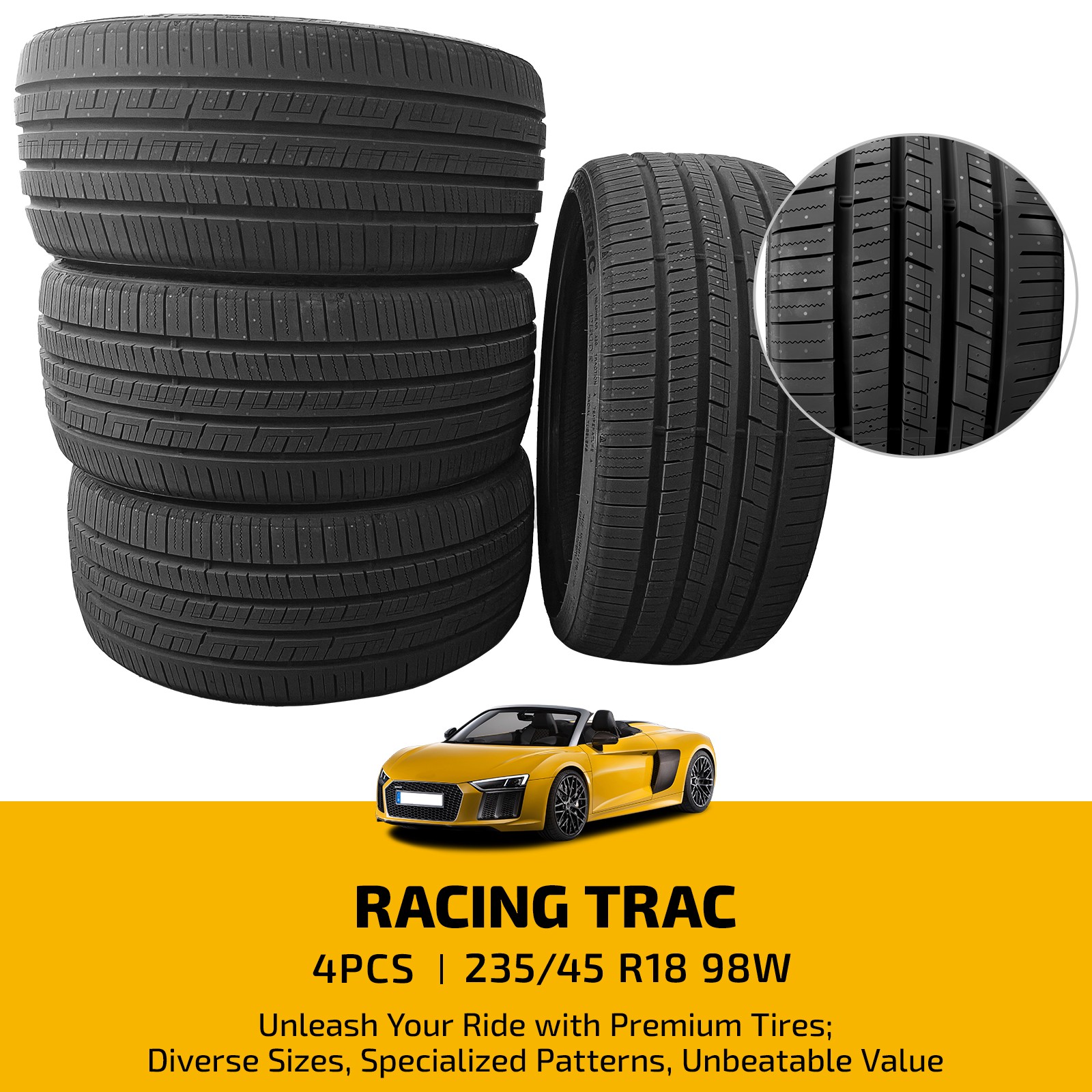 Set of 4 235/45ZR18 98W High Performance All-Season Tires Strong Grip for Cars