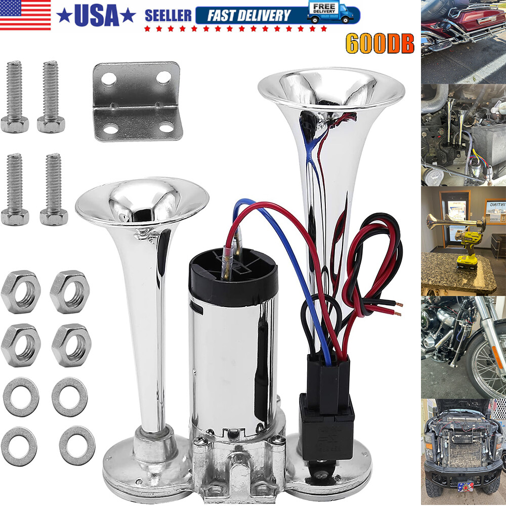 600DB Super Loud Train Electric Air Horn Dual Trumpets Car Truck Boat Speaker US
