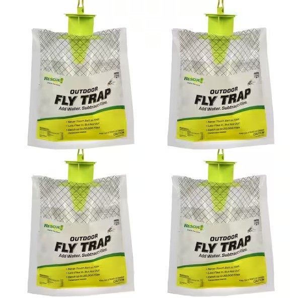 4 Pack RESCUE Outdoor Disposable Fly Trap Add Water & Hang Trap Variety of Flies 4 Pack RESCUE Outdoor Disposable Fly Trap Add Water & Hang Trap Variety of Flies