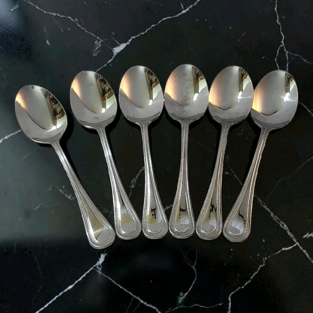 Wallace Silversmiths Continental Bead Stainless Steel Oval Soup Spoons Set Of 6 Wallace Silversmiths Continental Bead Stainless Steel Oval Soup Spoons Set Of 6