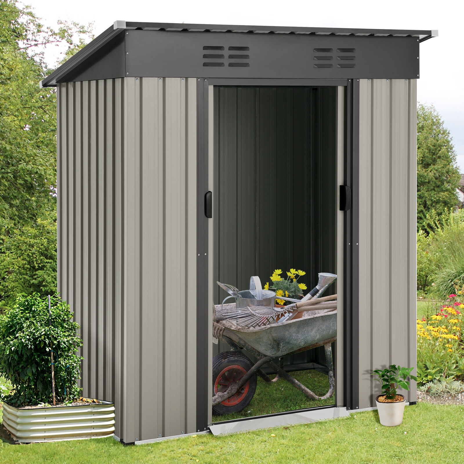 Outdoor Metal Storage Shed Tool shed Galvanized Metal Tool Shed w/ Sliding Door Outdoor Metal Storage Shed Tool shed Galvanized Metal Tool Shed w/ Sliding Door