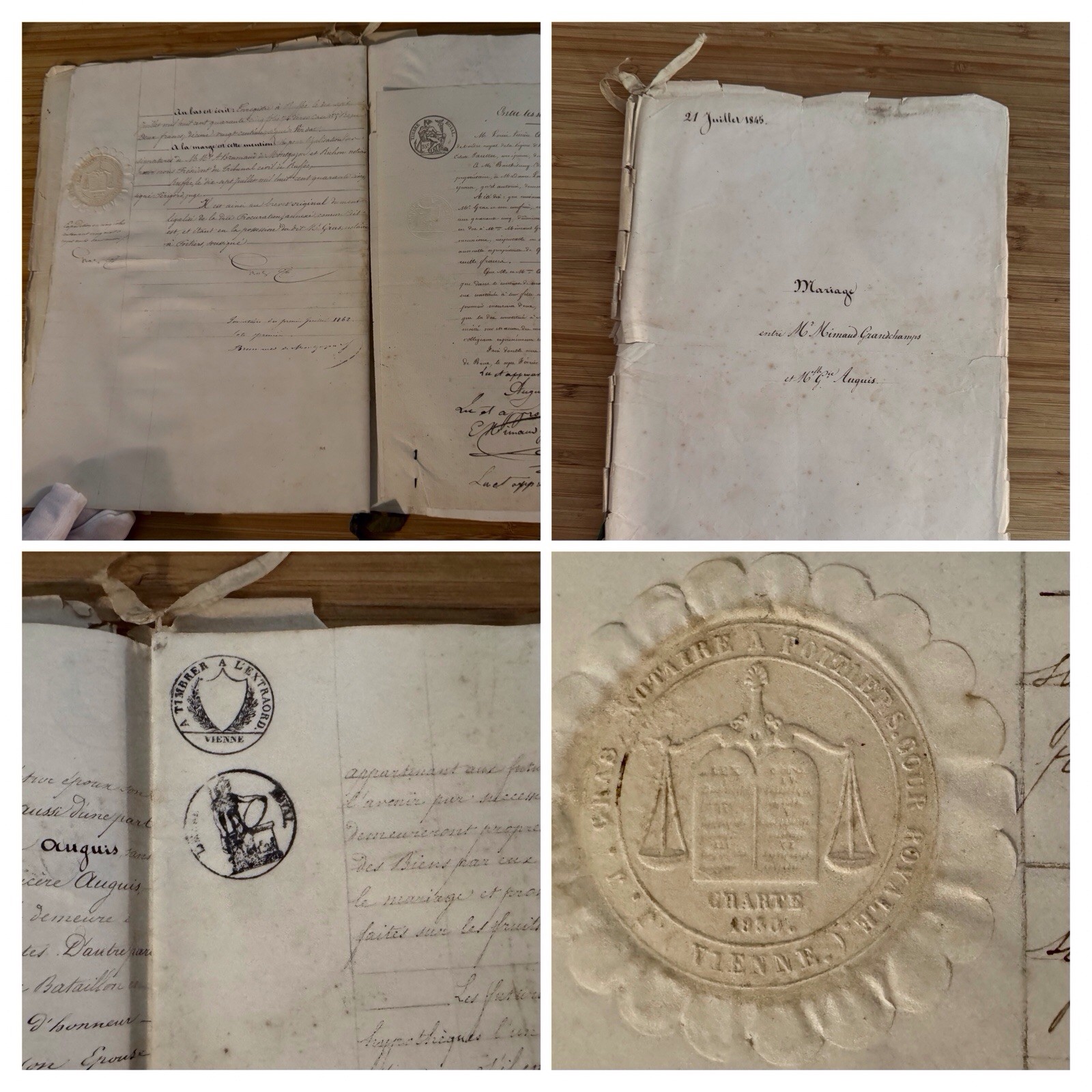 1845 French Marriage Contract 16pp Legion of Honor Seals Stamps Poitiers