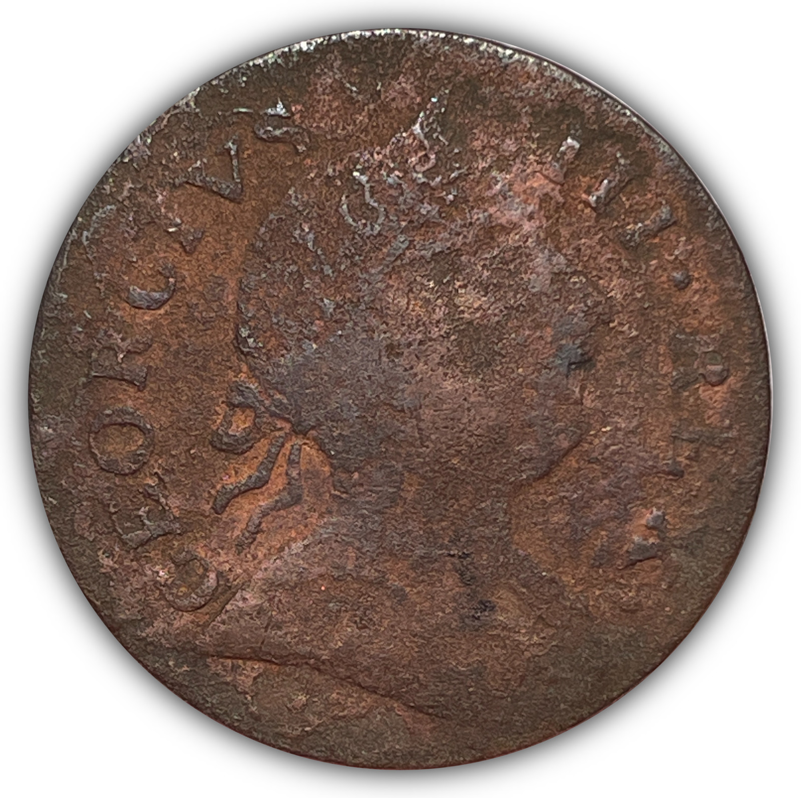 1771 Machin's Mill Halfpenny Colonial Copper New York Fine Coin Corrosion #23619