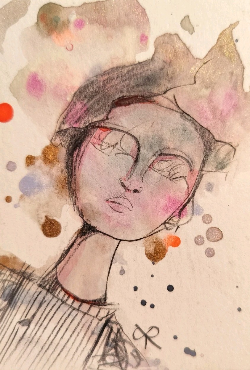 ACEO Original Watercolor Drawing Surrealism Abstract Portrait Jess Russell ACEO Original Watercolor Drawing Surrealism Abstract Portrait Jess Russell