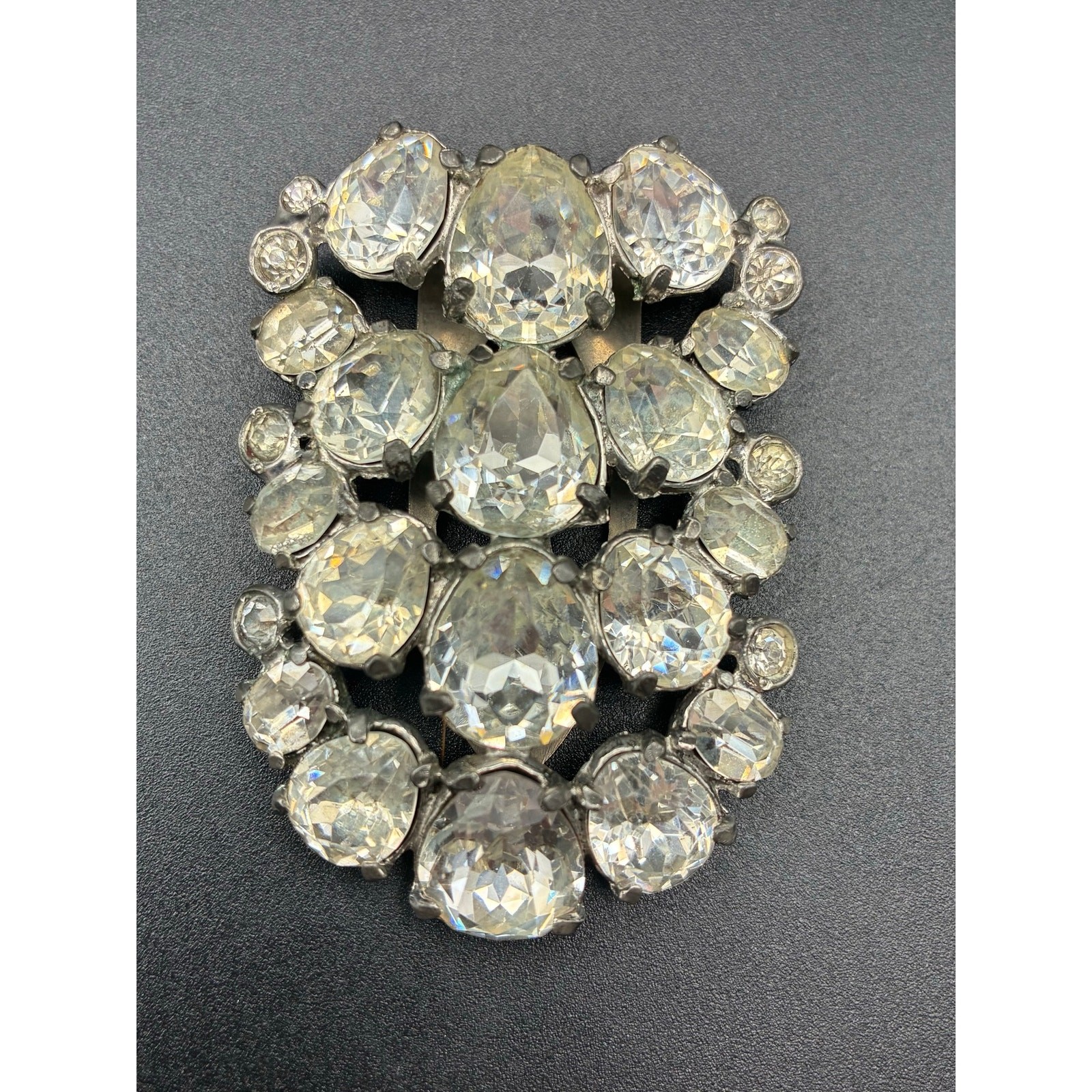 Vintage Eisenberg Original Rhinestone Dress Fur Clip Clear Crystal Signed