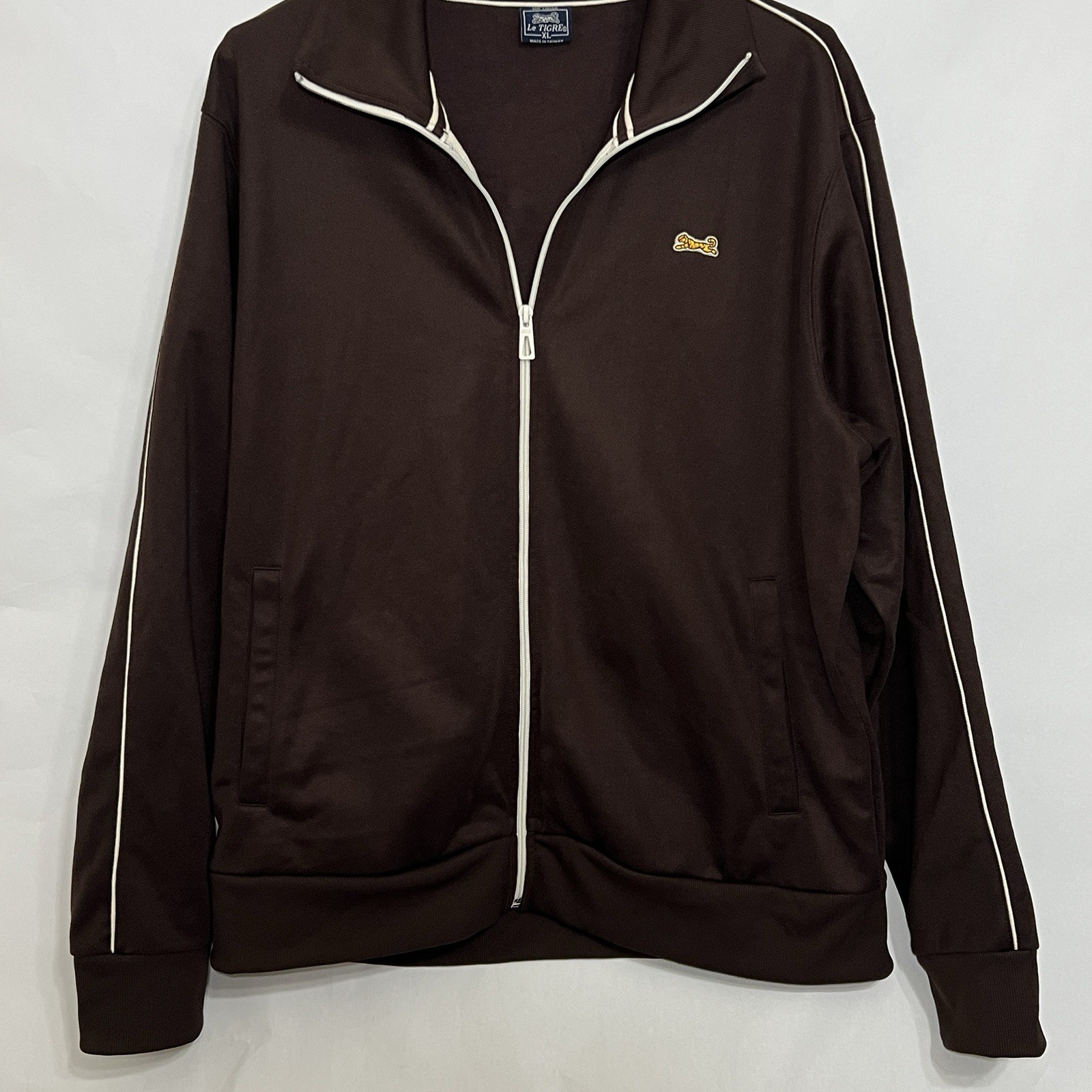 VTG Le Tigre Retro Full Zip Track Jacket Brown Men’s Large Excellent Condition VTG Le Tigre Retro Full Zip Track Jacket Brown Men’s Large Excellent Condition
