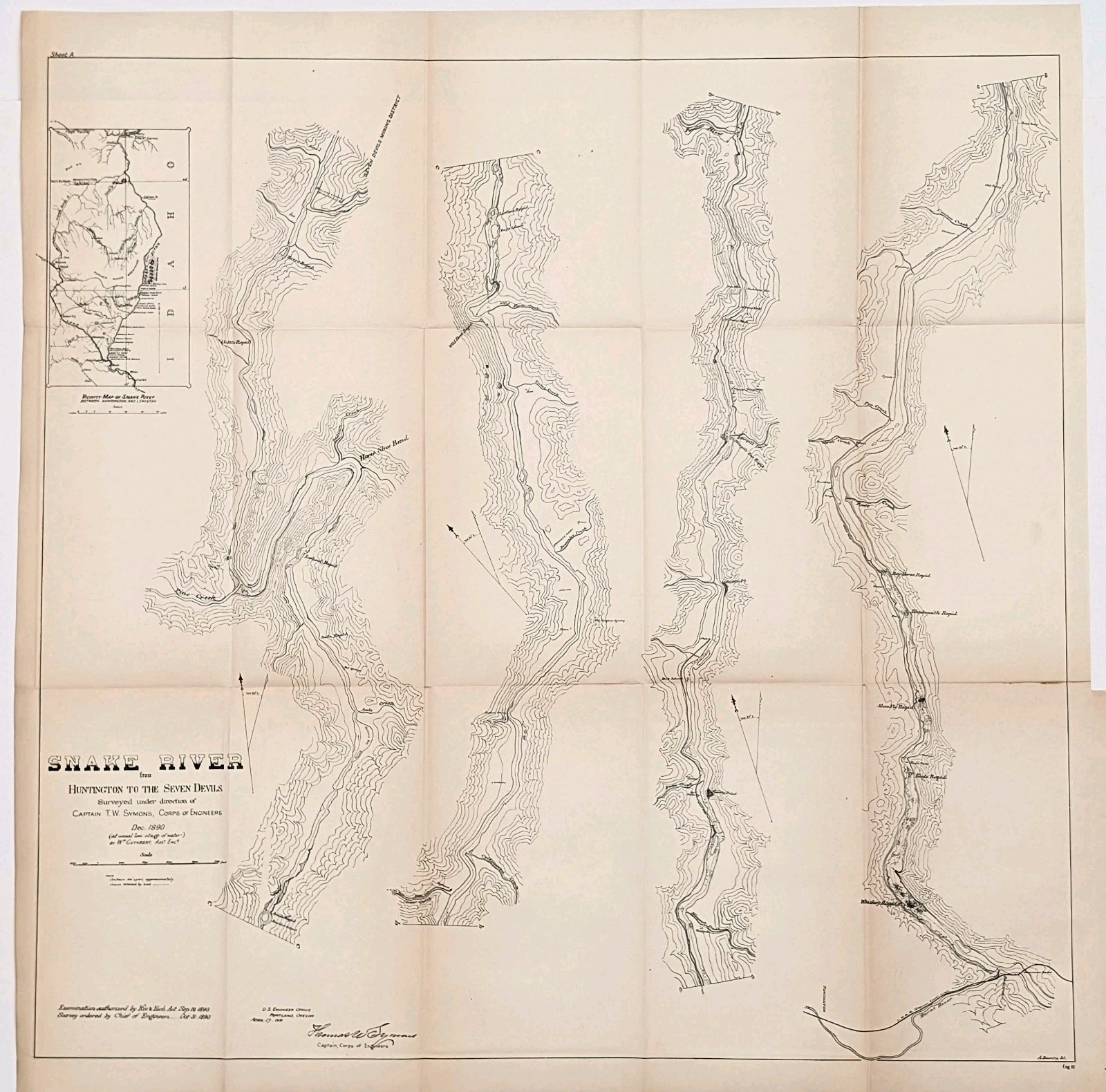 1891 SNAKE RIVER - IDAHO & OREGON Map Seven Devils Mining District - HUNTINGTON 1891 SNAKE RIVER - IDAHO & OREGON Map Seven Devils Mining District - HUNTINGTON
