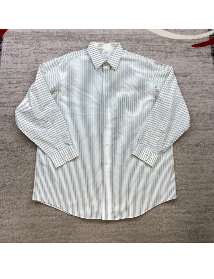 VTG Brooks Brothers Oxford Button Shirt 17 - 4/5 Green White OCBD Formal Men 90s