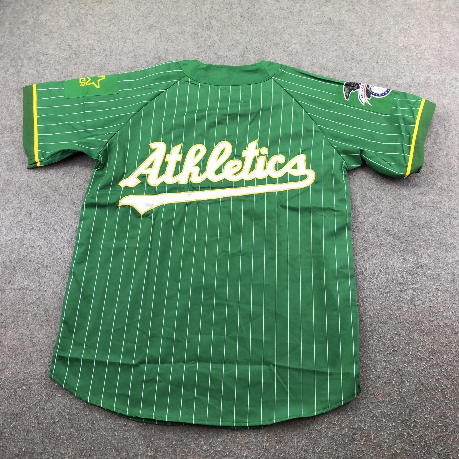 Vintage Oakland Athletics Jersey Mens Large Green Pinstriped MLB Starter 90s