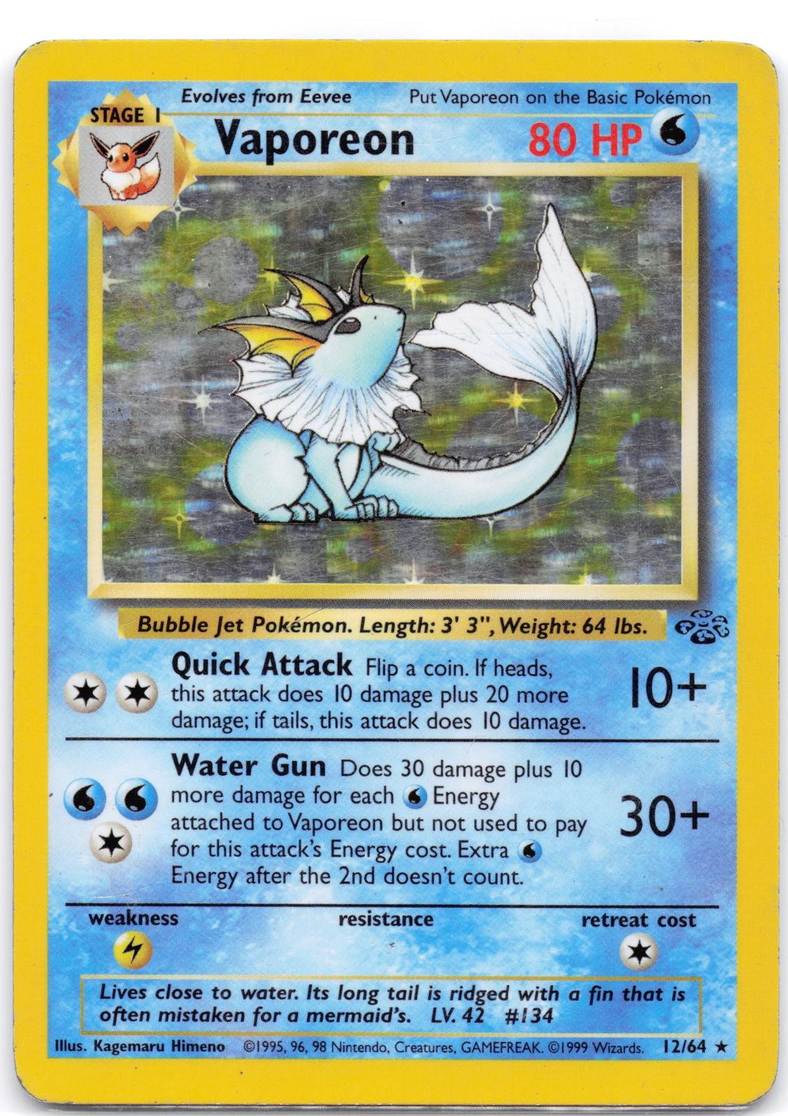 Vaporeon 12/64 Unlimited Holo Jungle HP