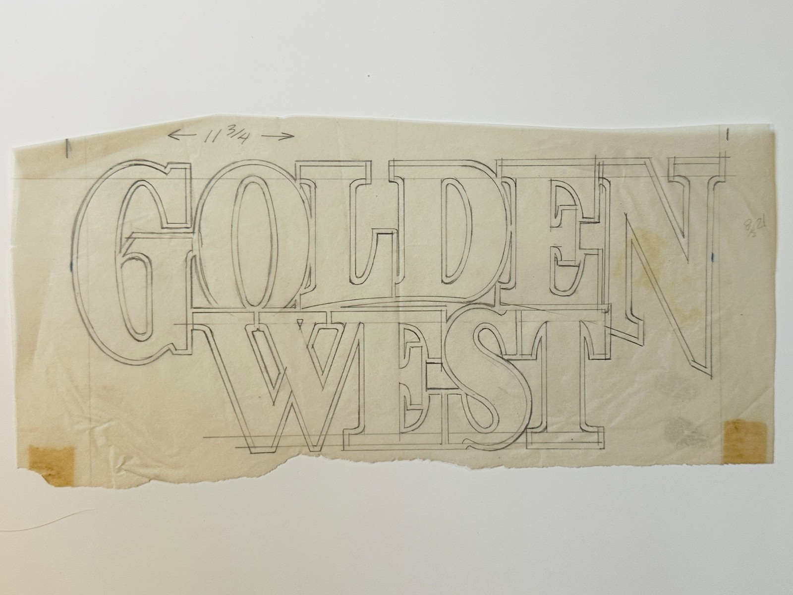 Original Vintage GOLDEN WEST Logo Lettering Concept Art Design drawing sketch