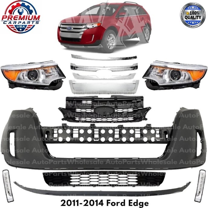 Front Bumper Cover & Headlight Assembly Kit For 2011-2014 Ford Edge