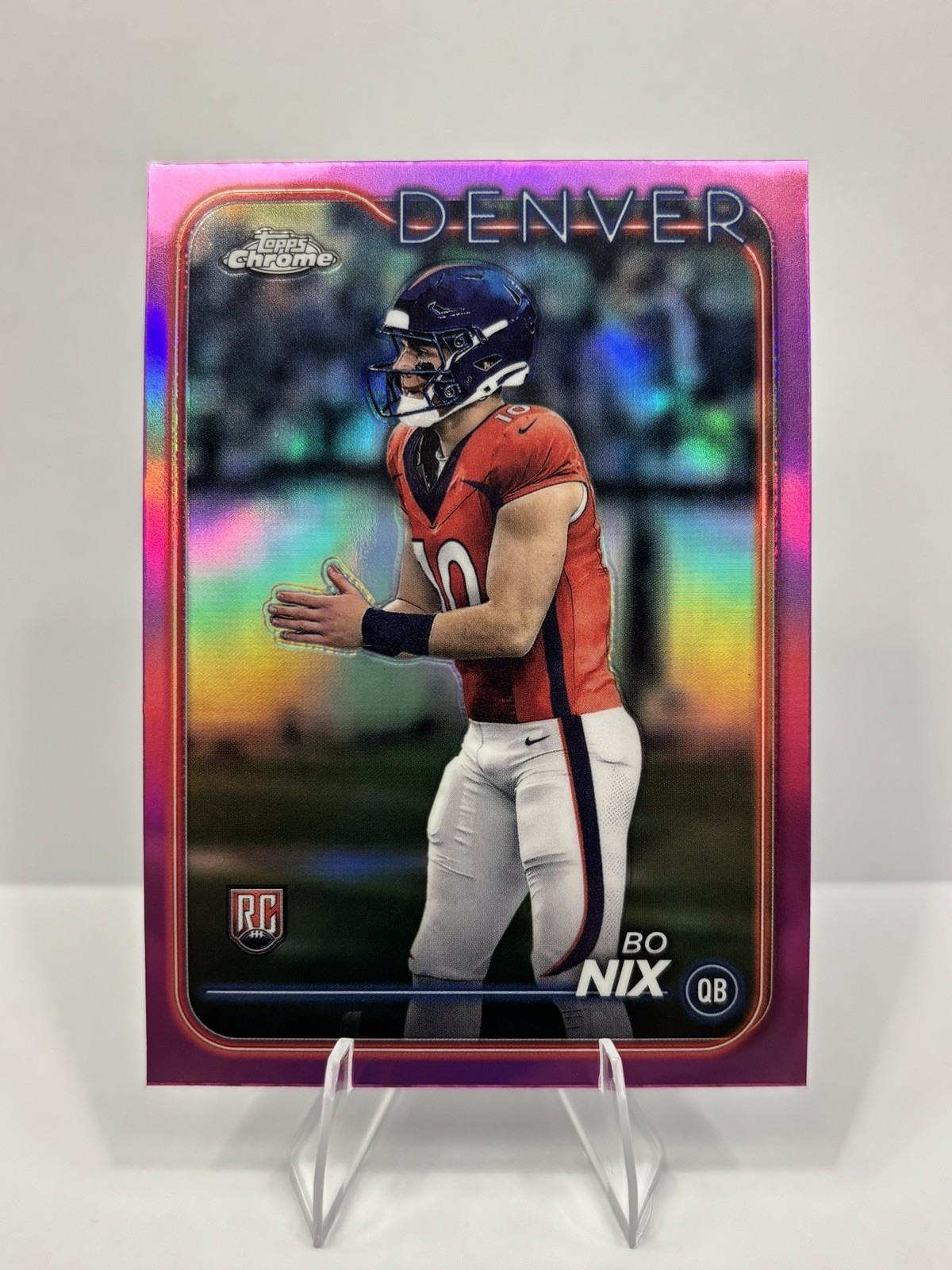 2024 Topps Chrome Rookie Bo Nix #206 Pink Refractor (RC) Broncos NFL