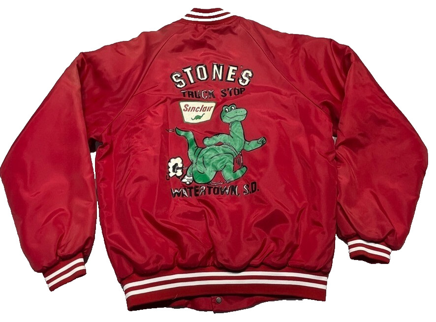 Vintage Hartwell Jacket Mens Medium Red Dinosaur Truck Stop Snaps Sinclair 80s