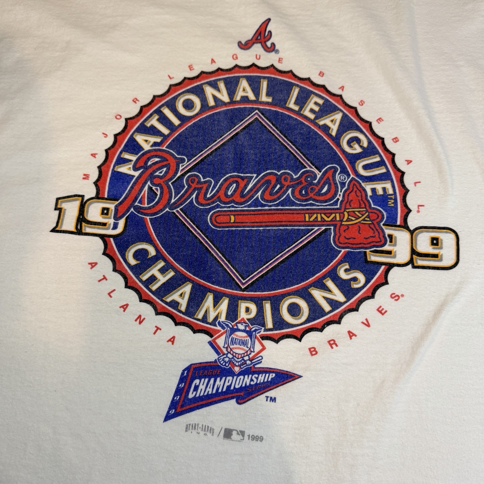 Vintage Atlanta Braves 1999 National League Champions Men\'s T-Shirt Size L White