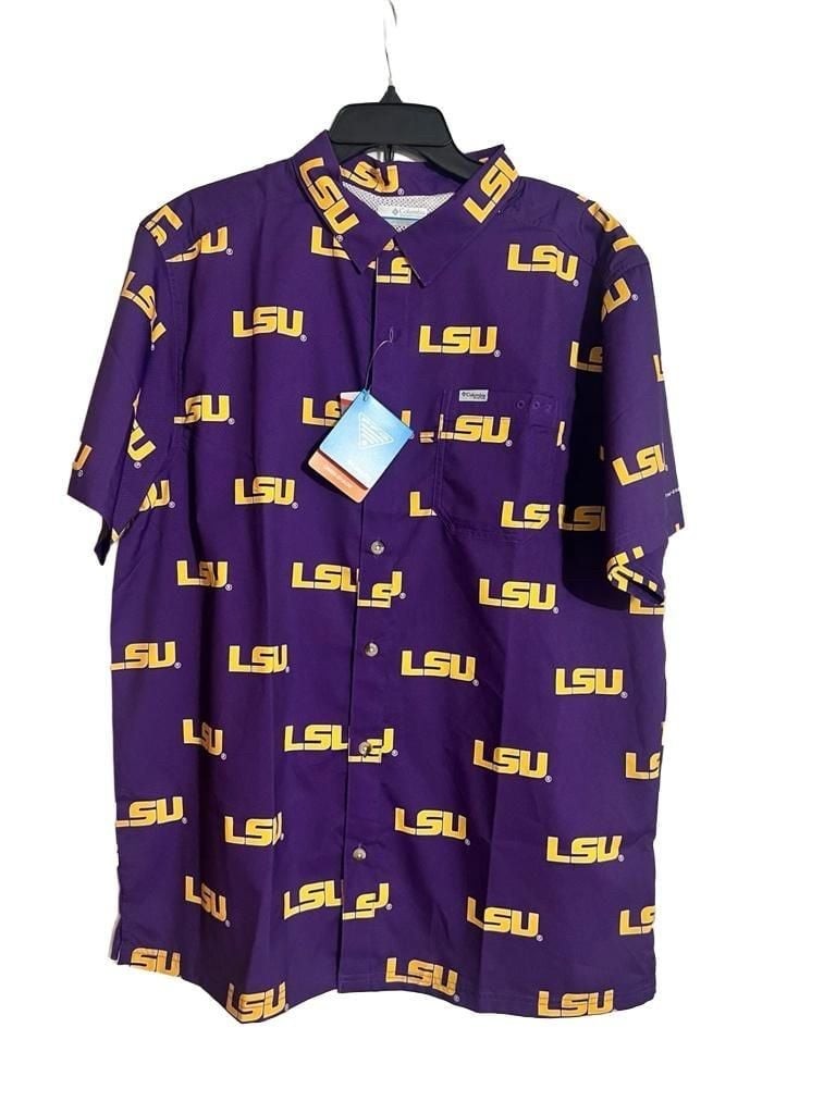 Columbia LSU Super Slack Tide Button-Up Shirt Purple Omni-Shade Columbia LSU Super Slack Tide Button-Up Shirt Purple Omni-Shade