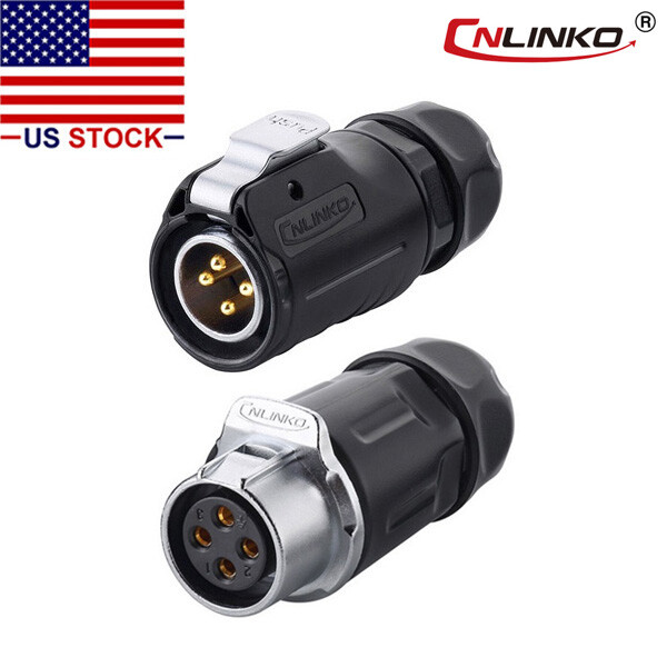 CNLINKO 4 Pin Power Connector Cable to Cable, Plug w/ Receptacles Waterproof M20
