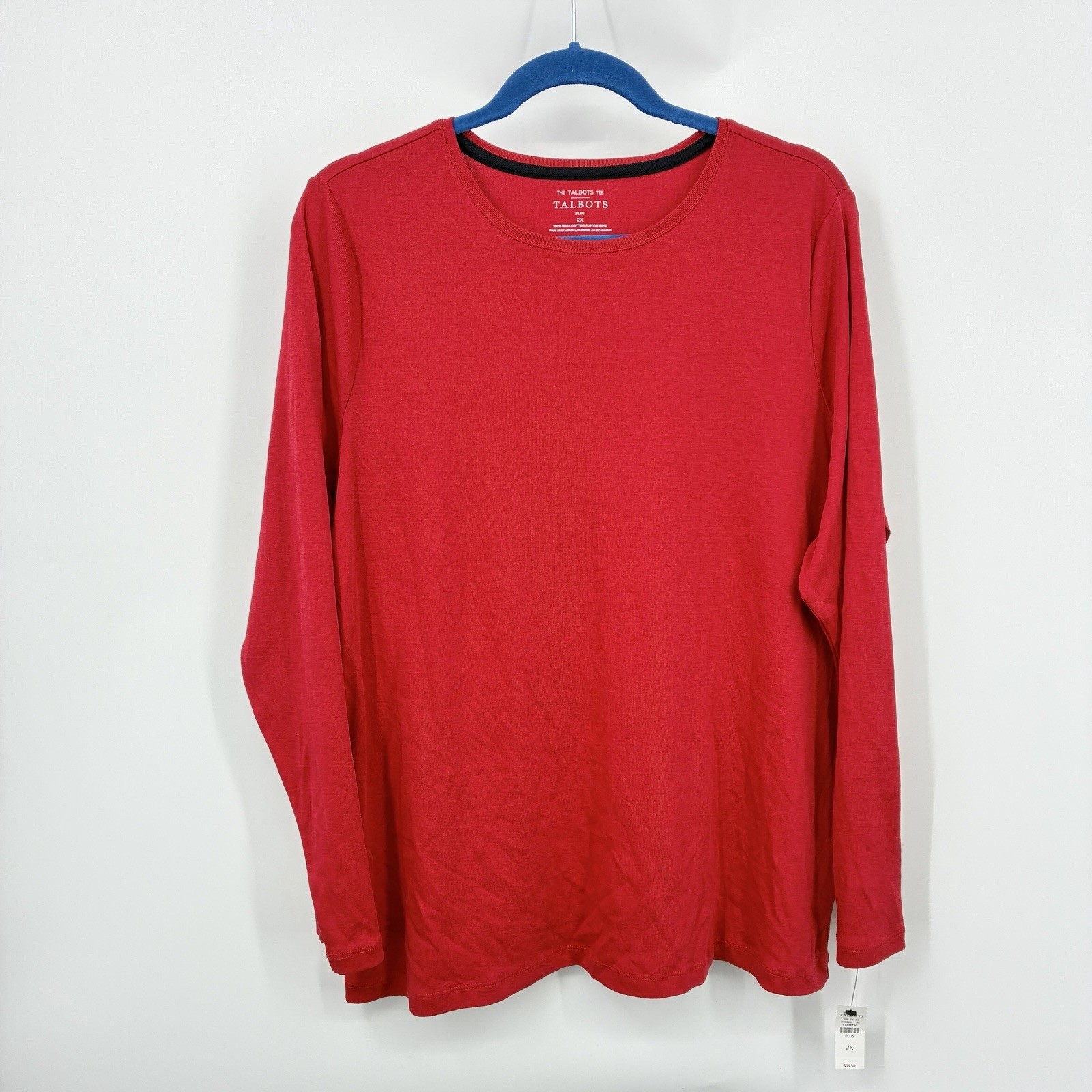 Talbots Women Size 2X Plus Tee Red Long Sleeve Shirt Top Pima Cotton Crew