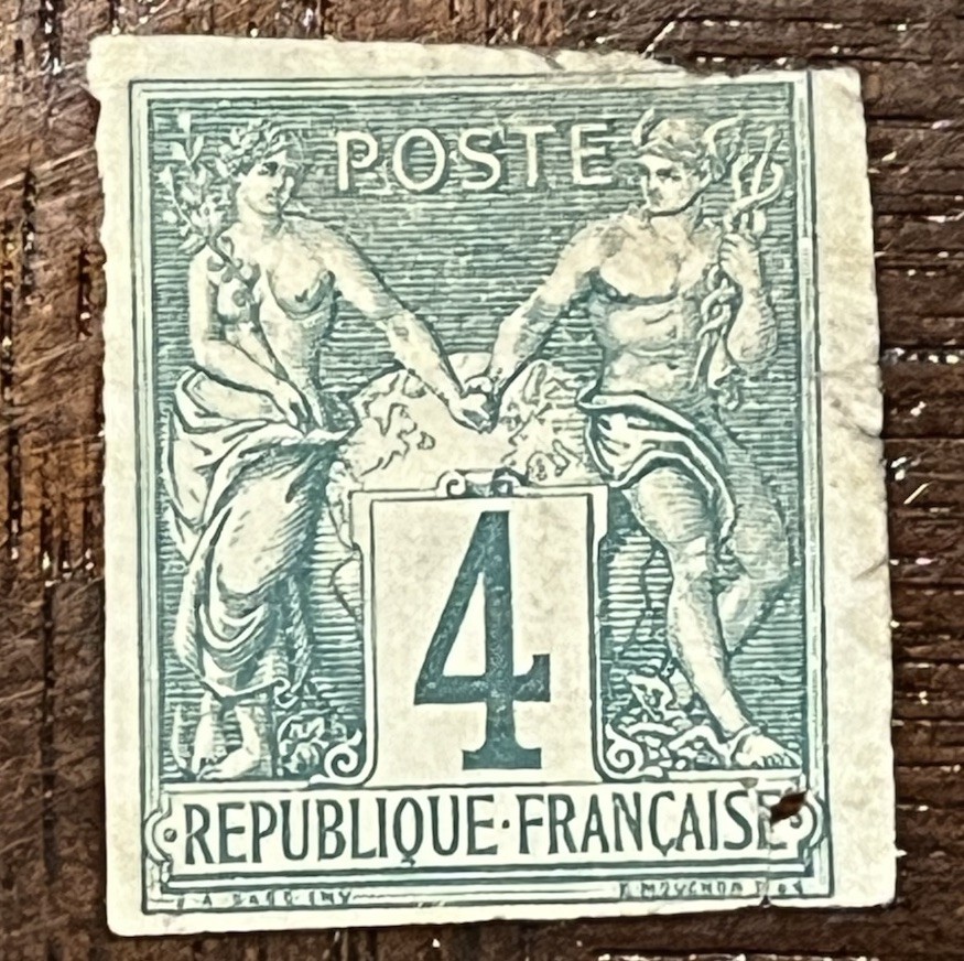 France 1877 Colonies General Issues 4¢ Imperf Type 1 Scott #24 Used France 1877 Colonies General Issues 4¢ Imperf Type 1 Scott #24 Used