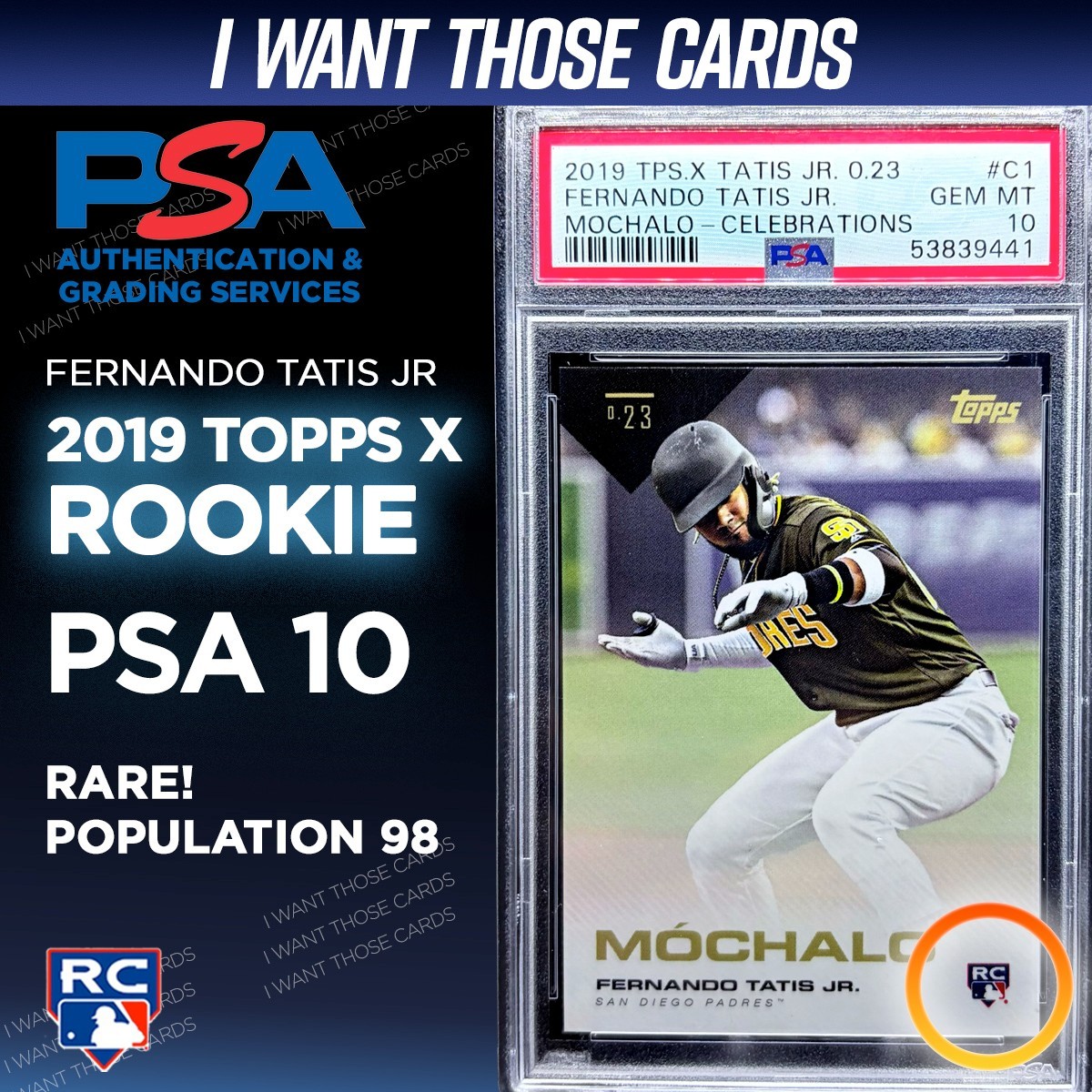 PSA 10 2019 Topps X Fernando Tatis Jr. ROOKIE CARD   - RARE RC GRADED PSA 10