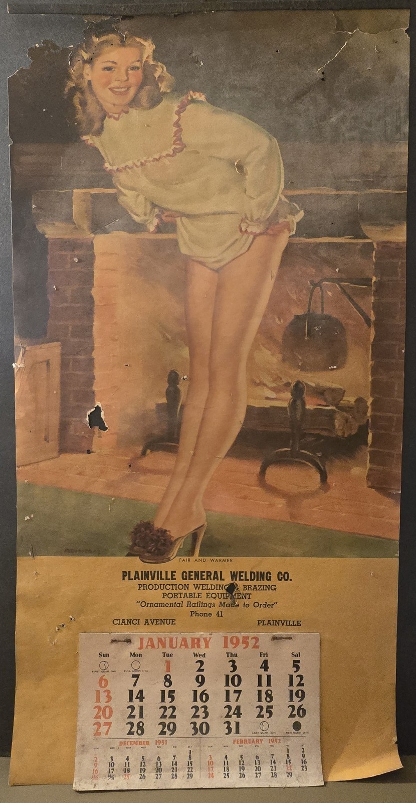 Vintage 1952 Pinup Calendar Girl By Fireplace Plainville, CT Good Cond Used Vintage 1952 Pinup Calendar Girl By Fireplace Plainville, CT Good Cond Used