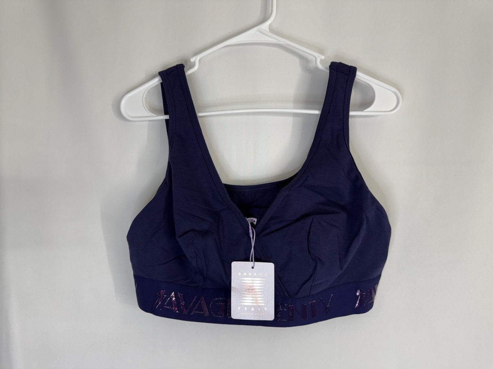 Savage X Fenty Sports Bra 2X Navy Blue Wireless Bralette Logo Band NWT