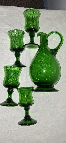 1960s Emerald green decanter set 
