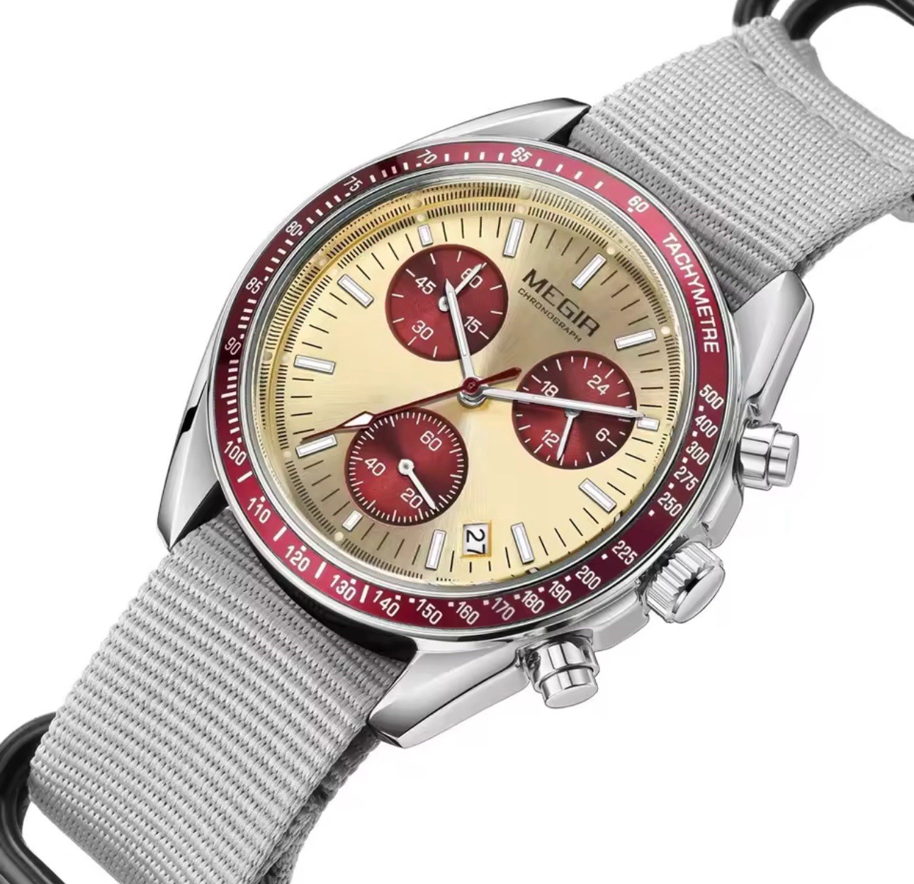 MEGIR New Luxury Men\'s Watches Canvas Weaving Strap Sport Automatic Chronograph