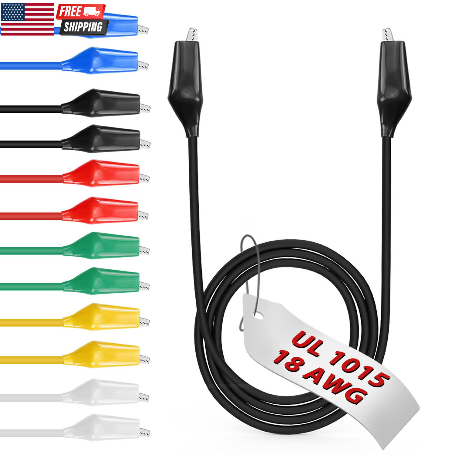 12Pcs/20In. Alligator Clips Electrical with Wires UL1015/18AWG, 6 Colors Jumper 12Pcs/20In. Alligator Clips Electrical with Wires UL1015/18AWG, 6 Colors Jumper