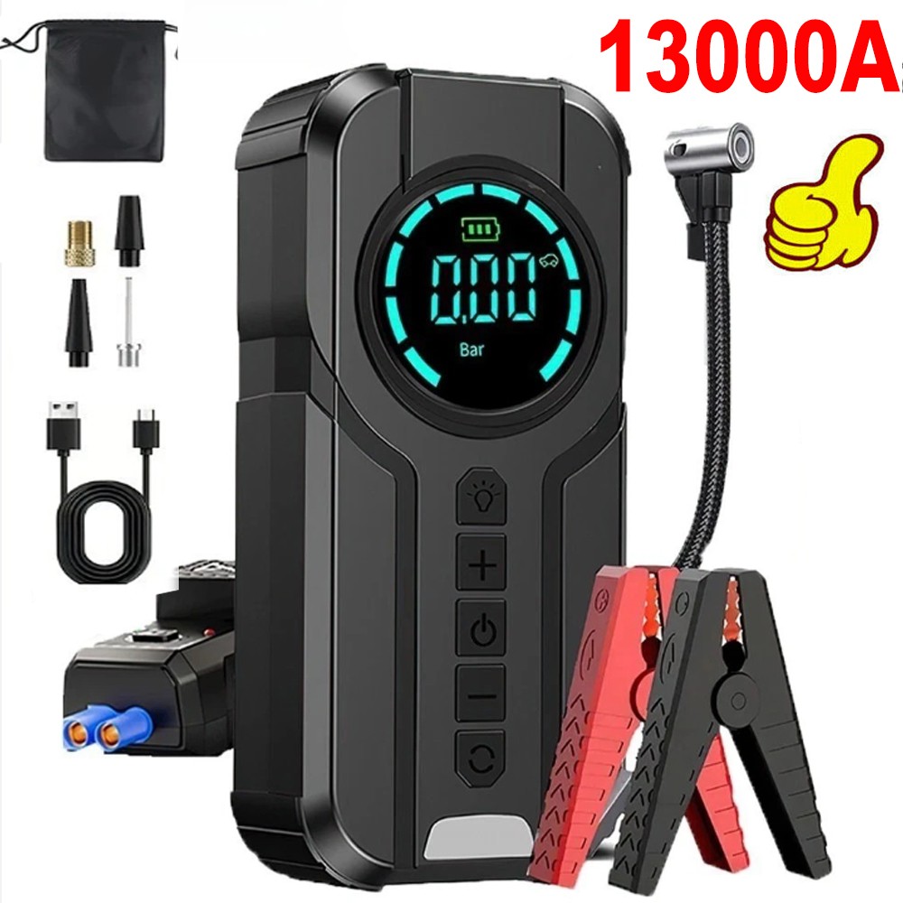 13000A Peak Car Jump Starter with Air Compressor, Portable Car Battery Booster